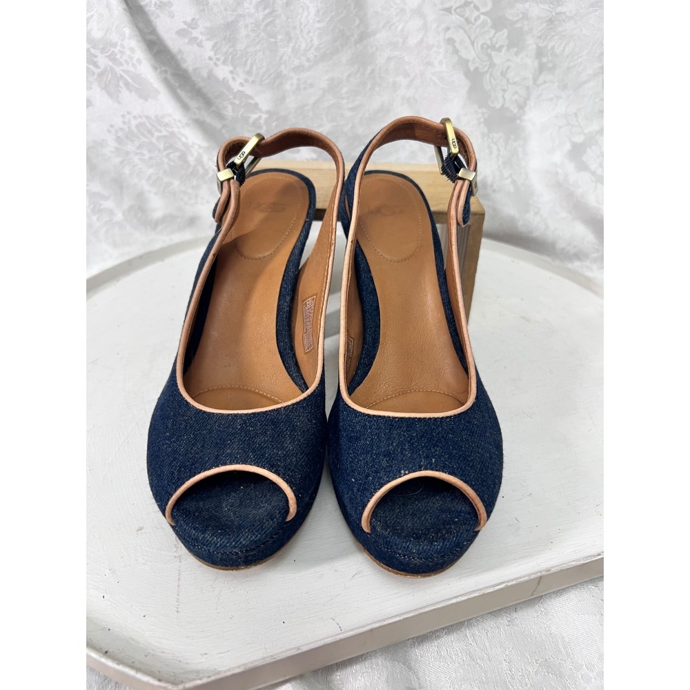 UGG Australia Denim Slingback Peep Toe Platform Sandals 1004849 Blue Navy 8.5